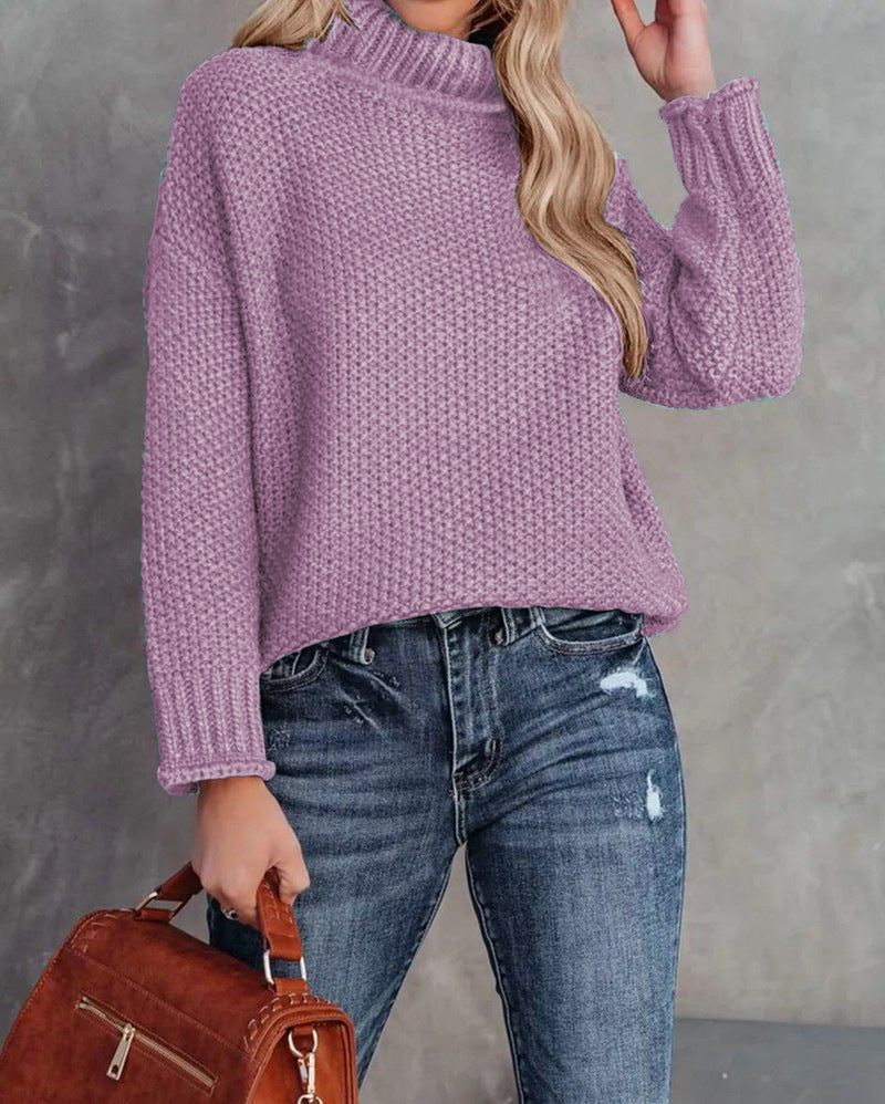Comfortable knitted sweater for women with a high collar and airy structure Lune London
