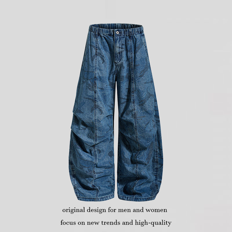 Women's Extra Wide Denim Palazzo Pants with Elastic Comfort Waistband and Distinctive Stitching Details Amarae