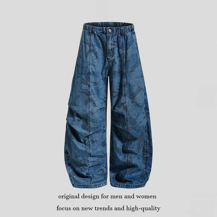 Women's Extra Wide Denim Palazzo Pants with Elastic Comfort Waistband and Distinctive Stitching Details Amarae