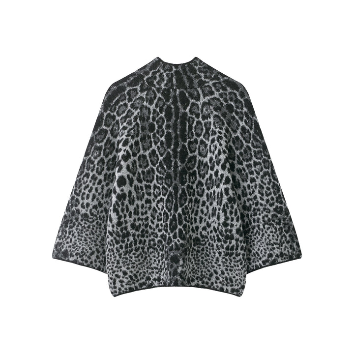 Women Cape-Poncho with Leopard Jacquard and Stand-up Collar Amarae