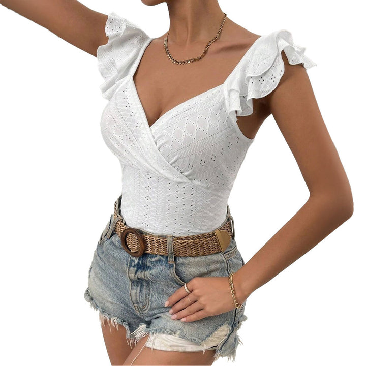 Blouse femme corps avec détails volants et décolleté en V profond Chic & Stil