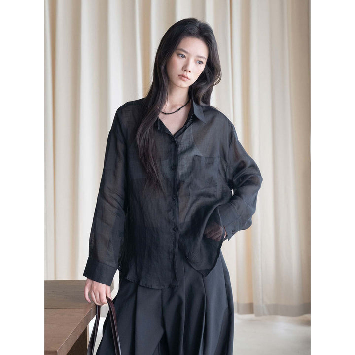 Women's Light Oversized Linen Blouse with Chest Pocket Amarae