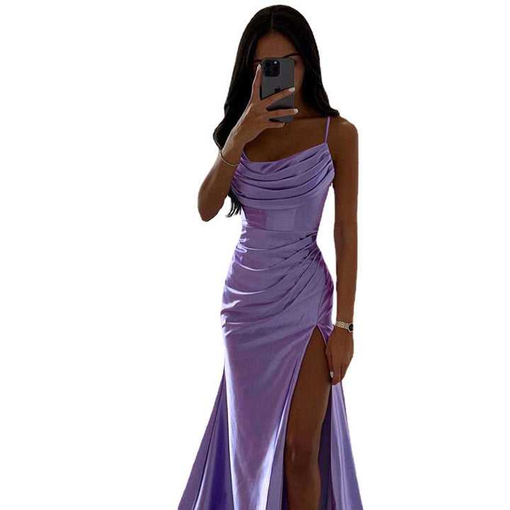 Women Elegant Evening Dress with Gatherings and High Split Lune London