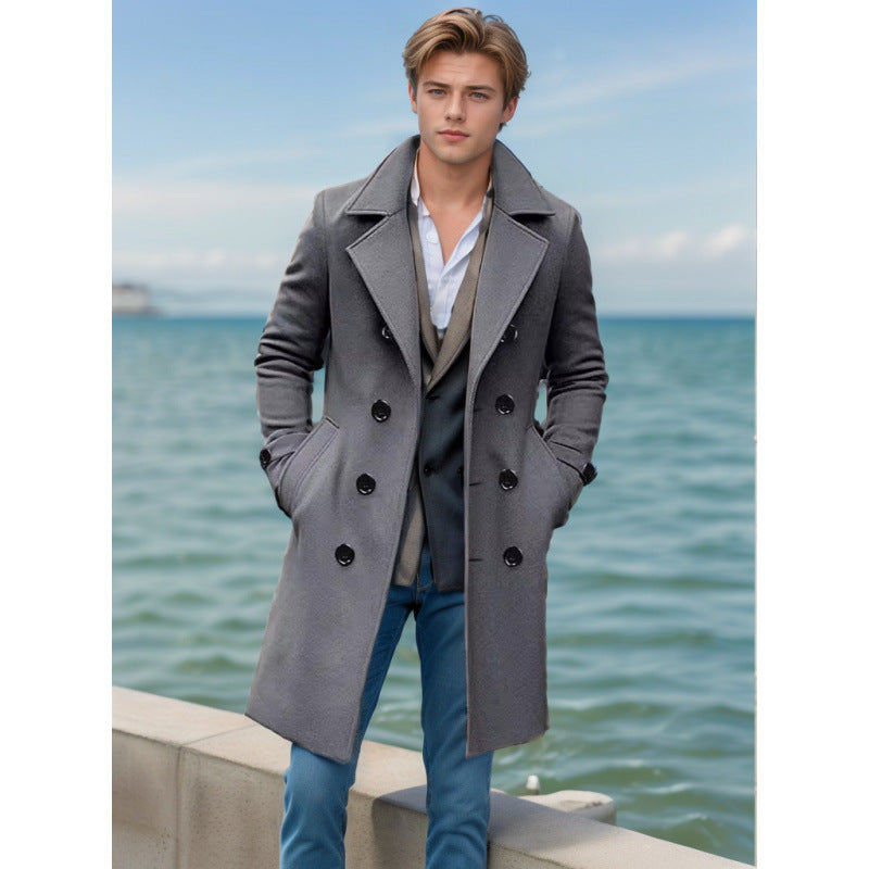 Men's knee-length classic coat with padded lining and elegant button placket Amarae