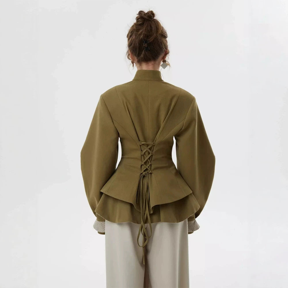 Women's tailored jacket with standing collar, cut-out and balloon sleeves Amarae