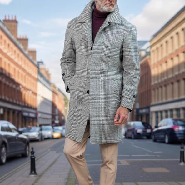 Men's Classic Checked Wool Coat Amarae