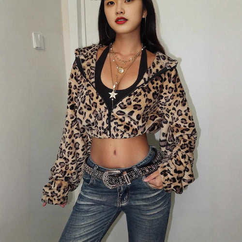 Women Short Hoodie with Leopard Print Amarae