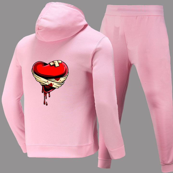 Ladies Hoodie and Jogging Pants Set with Creative Heart Pattern Amarae