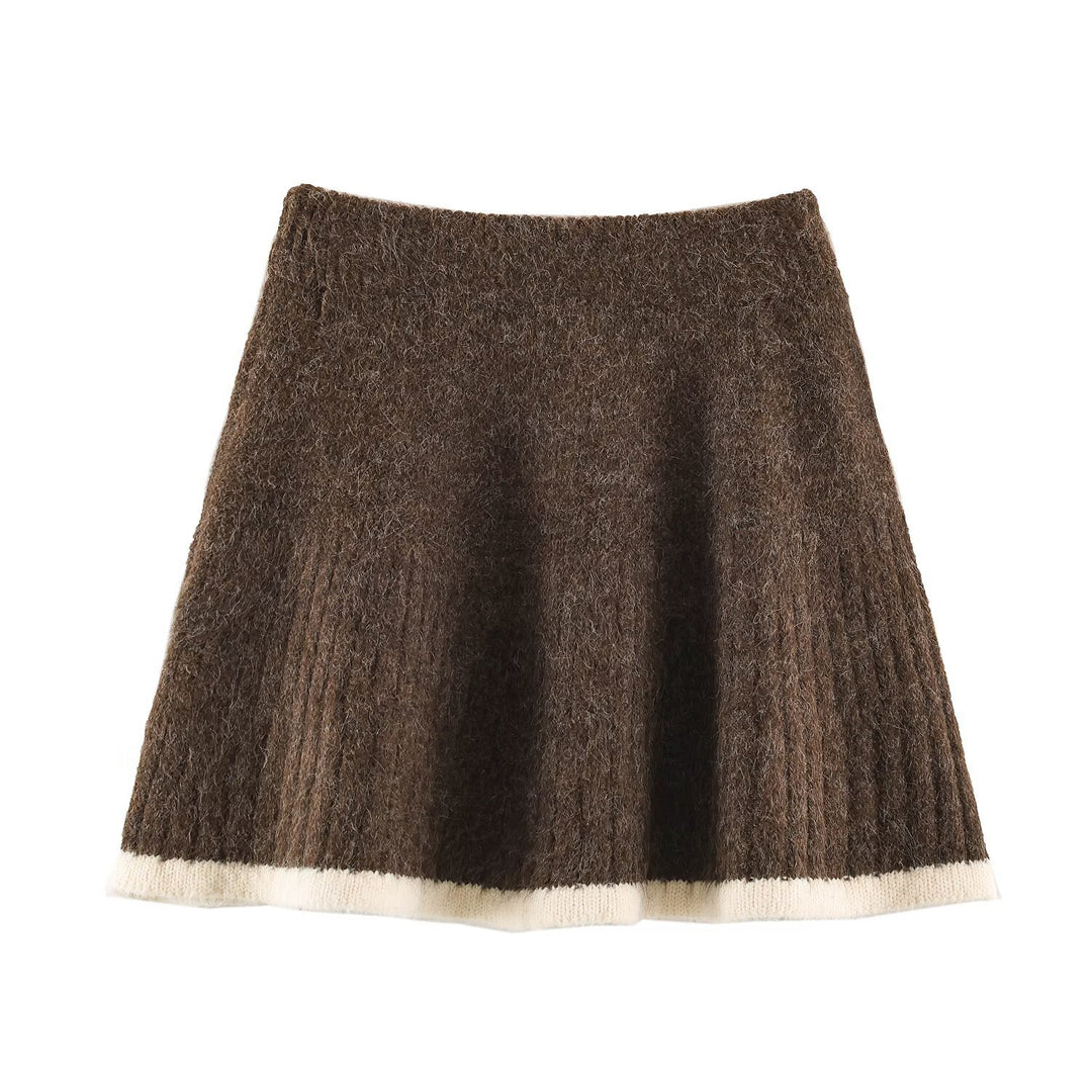 Women's Knit Two-Piece with Zipper Jacket and Flared Wool Blend Skirt Amarae