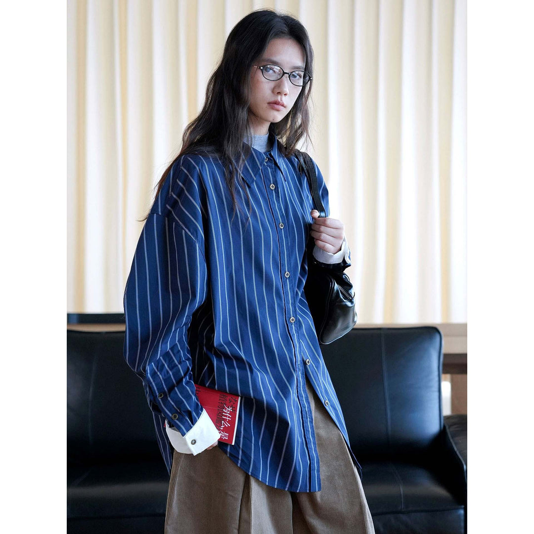 Women's Oversized Stripe Blouse with Contrast Cuffs Amarae