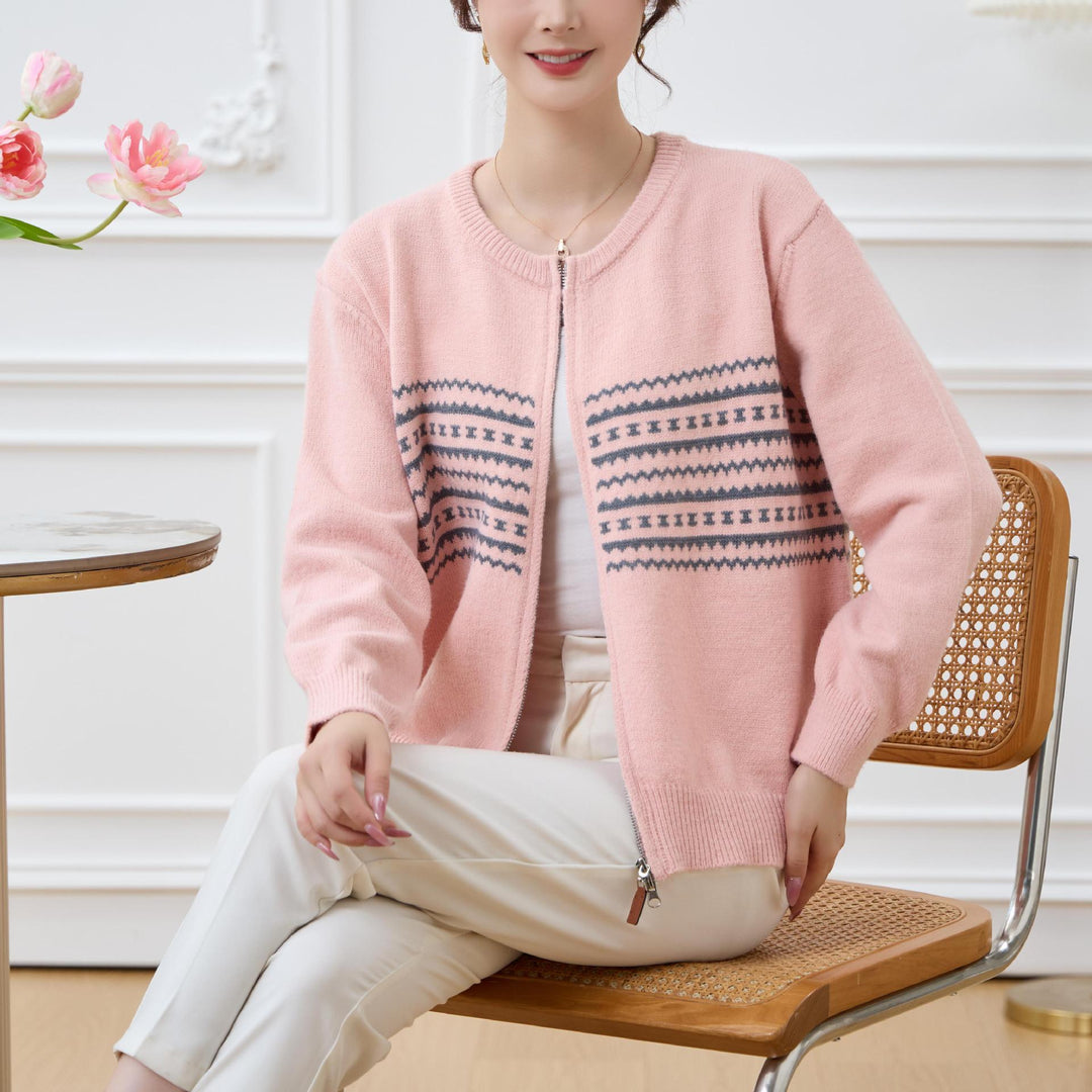 Cardigan zippé pour femme avec fermeture éclair et motif nordique Chic & Stil