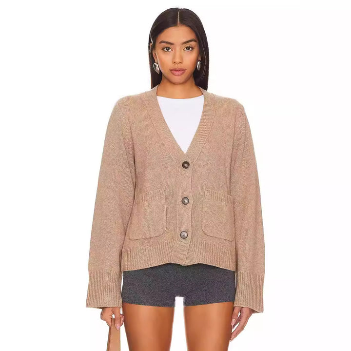 Ladies stylish cardigan with V-neck and practical pockets Lune London