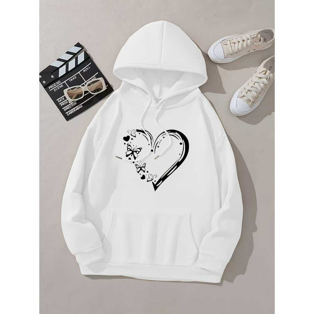 Women's hooded sweatshirt with floral heart and butterfly design Chic & Stil