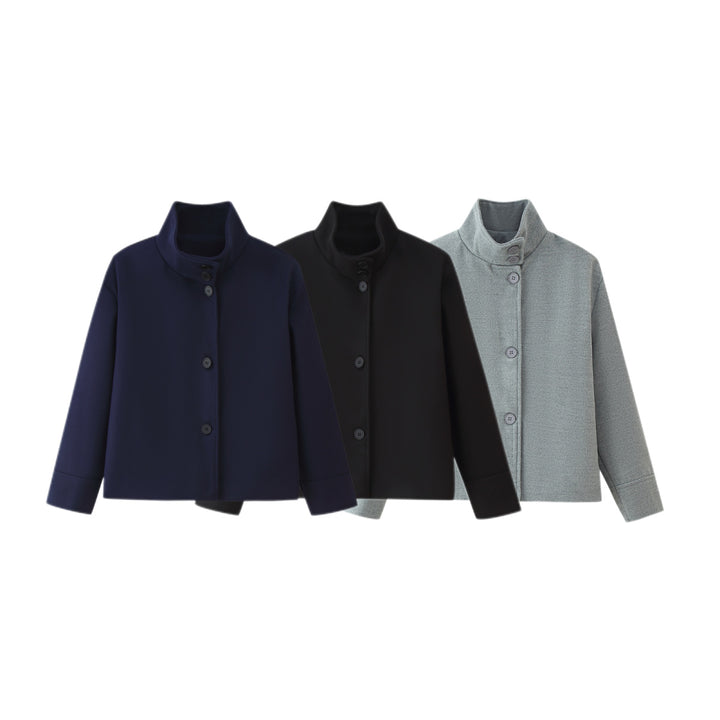 Quilted high collar jacket for women with practical pockets Lune London