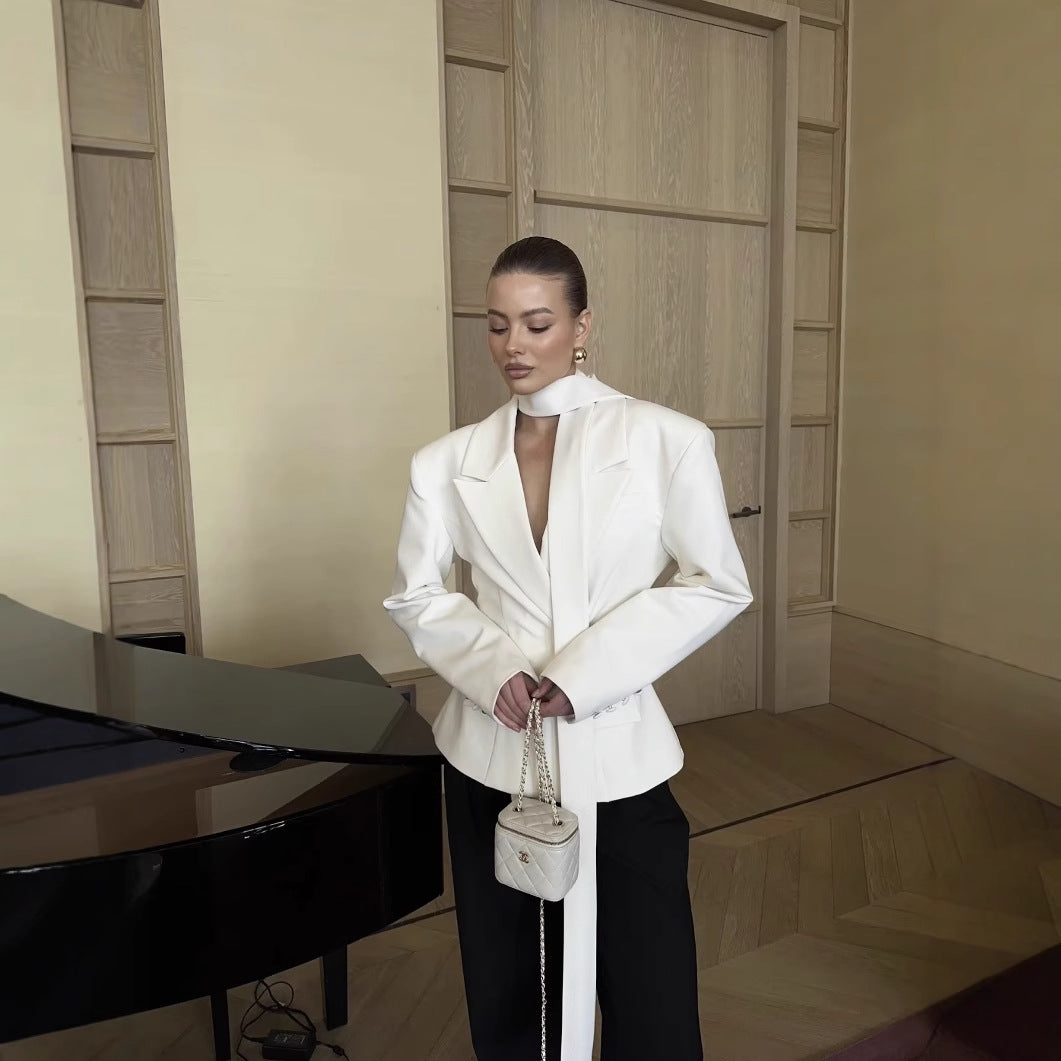 Women's blazer jacket with elegant bow detail and fitted cut Lune London