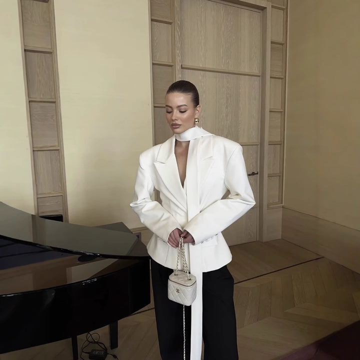 Women's blazer jacket with elegant bow detail and fitted cut Lune London