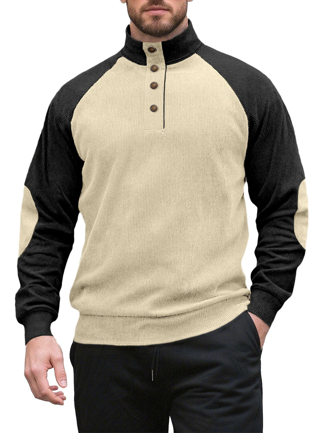 Knitted sweater for men with modern high collar and button placket Lune London
