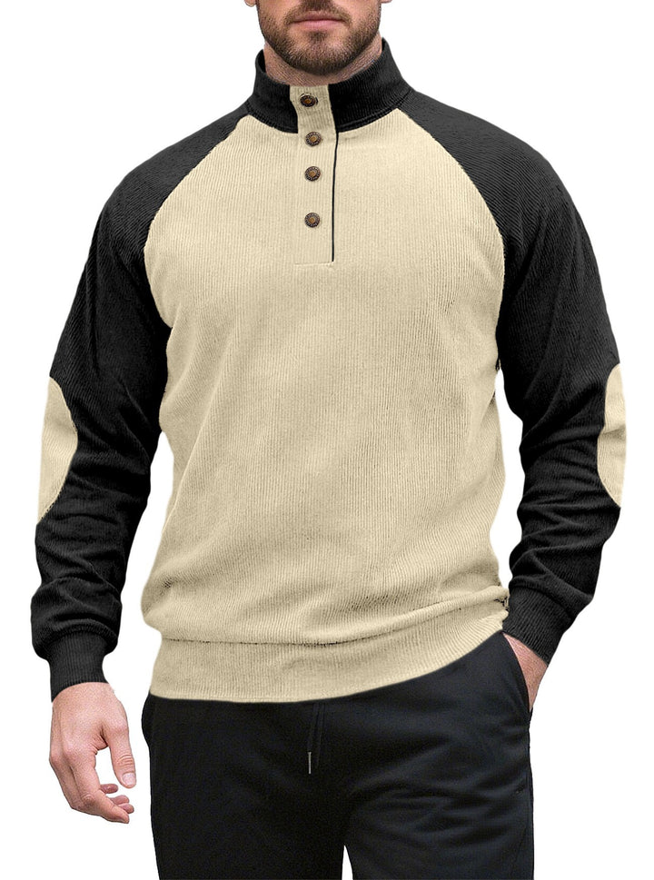 Knitted sweater for men with modern high collar and button placket Lune London