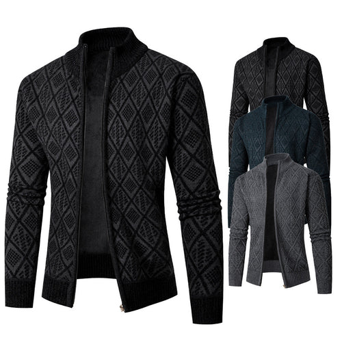 Men's knitted jacket with a diamond pattern and high collar Amarae
