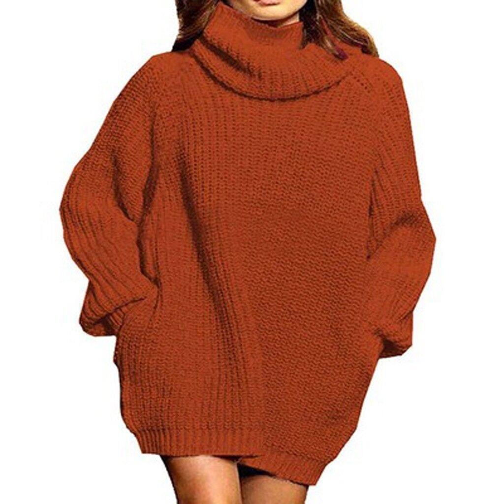 Chunky knit sweater dresses for women with high collar and casual cut Lune London