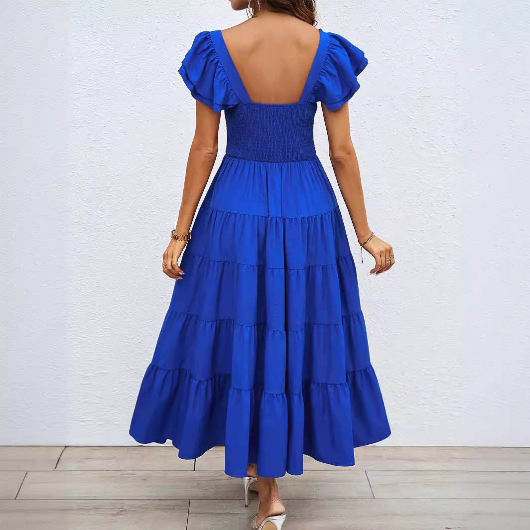 Ladies maxi dress with voluminous ruffle details and swinging skirt Lune London