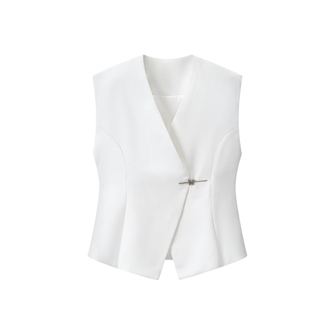 Women Tailored Sleeveless Blazer Vest with V-Neck and Decorative Hooks Amarae