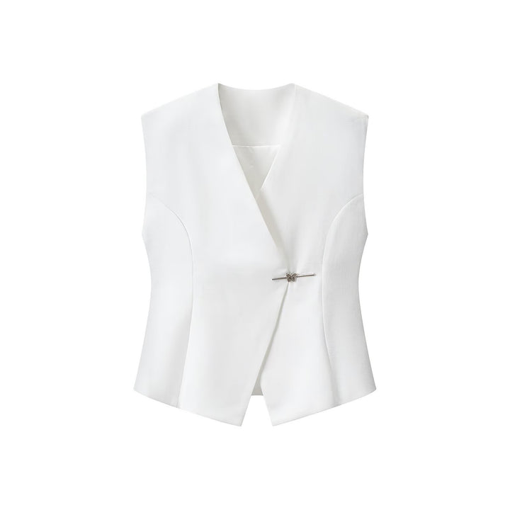 Women Tailored Sleeveless Blazer Vest with V-Neck and Decorative Hooks Amarae