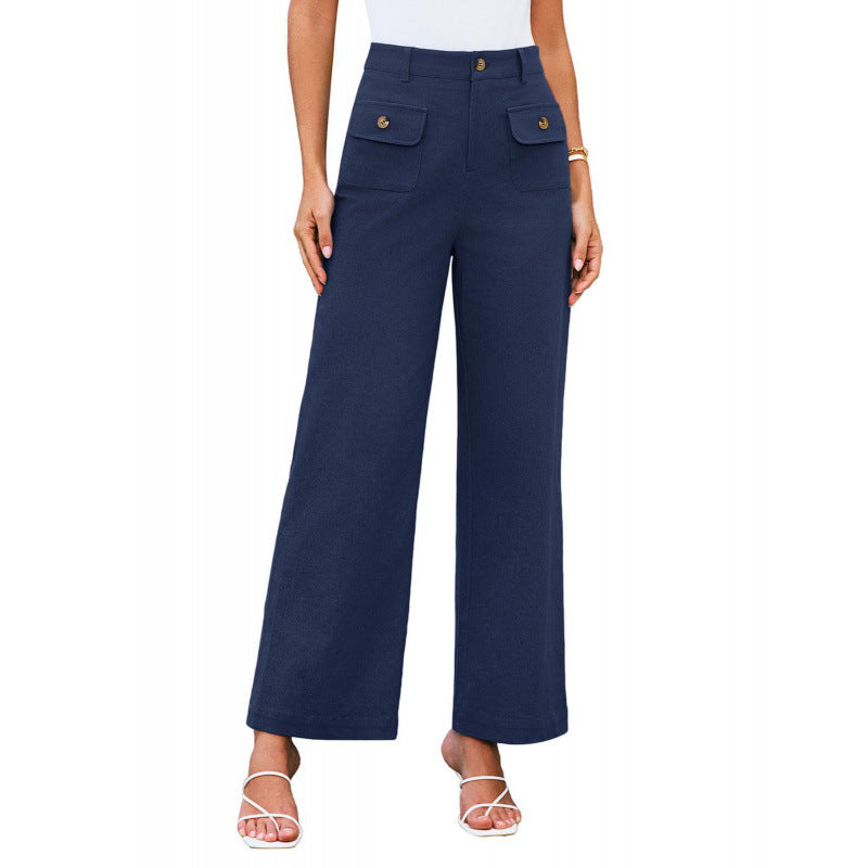 Women High-Waist Palazzo Pants with Flap Button Pockets Amarae