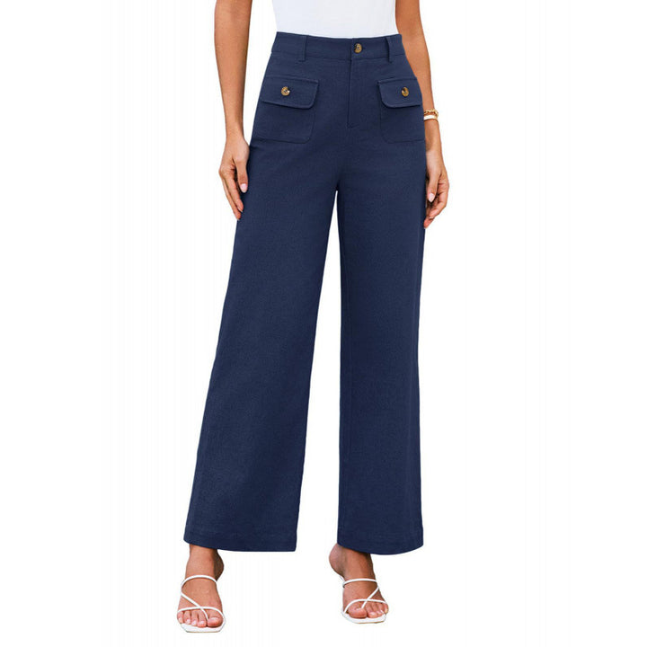 Women High-Waist Palazzo Pants with Flap Button Pockets Amarae