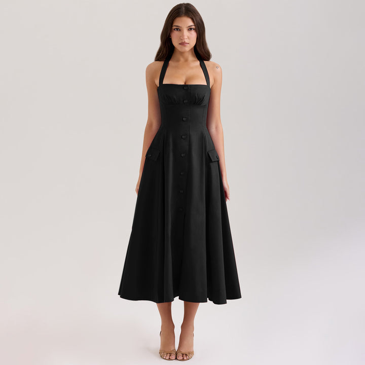 Lune London Buttoned Halter Neck Midi Dress