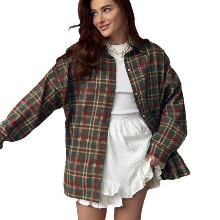 Plaid cotton blouse for women with button-down collar and long sleeves Lune London