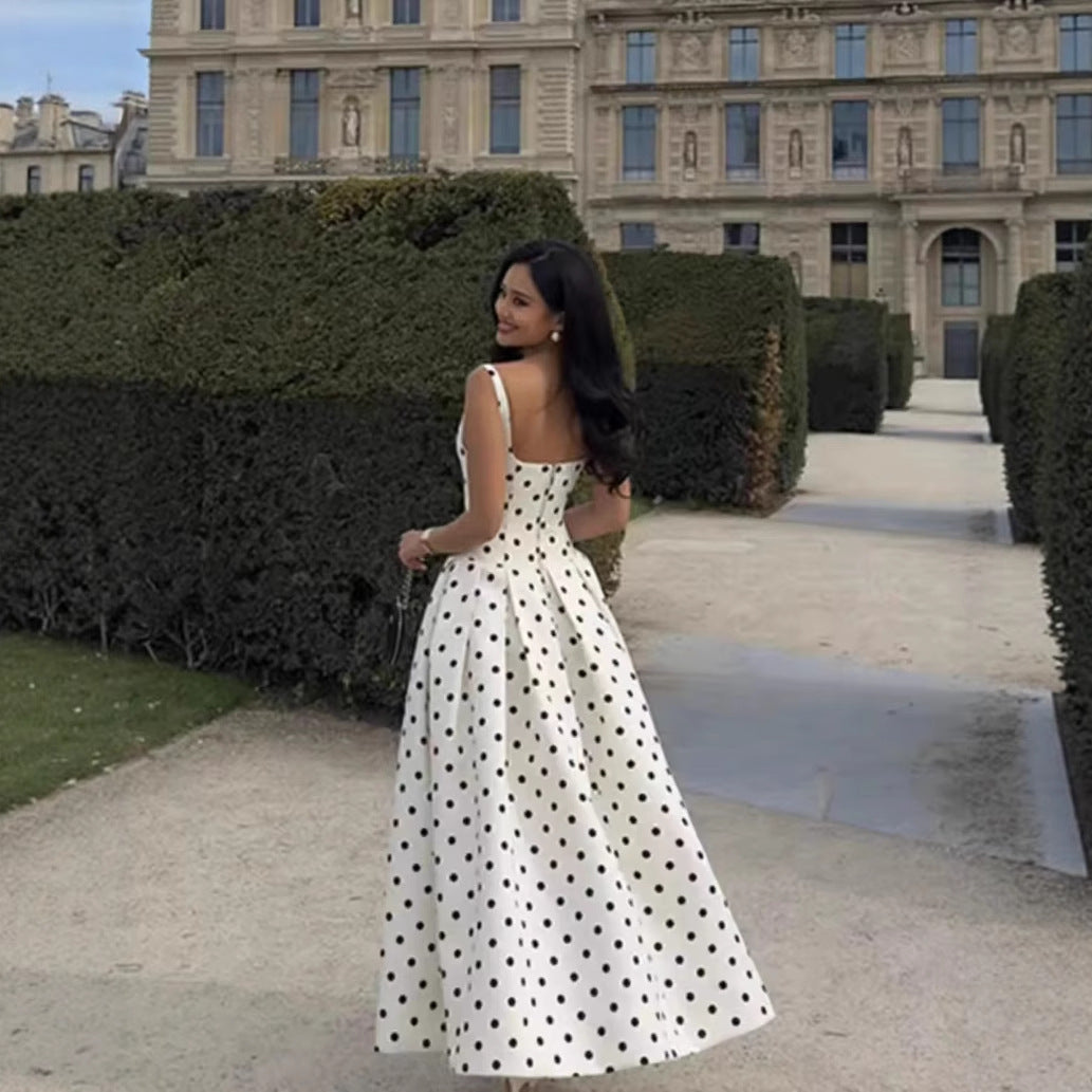 Polka dot cocktail dress for women with refined skirt Lune London