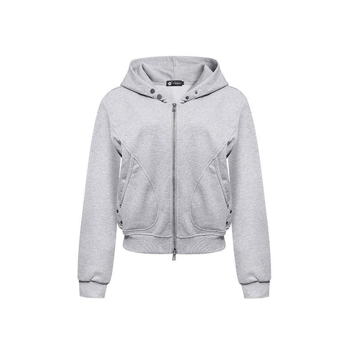 Women's Short Fitted Hoodie Sweat Jacket with Two-Way Zipper and Pockets Amarae