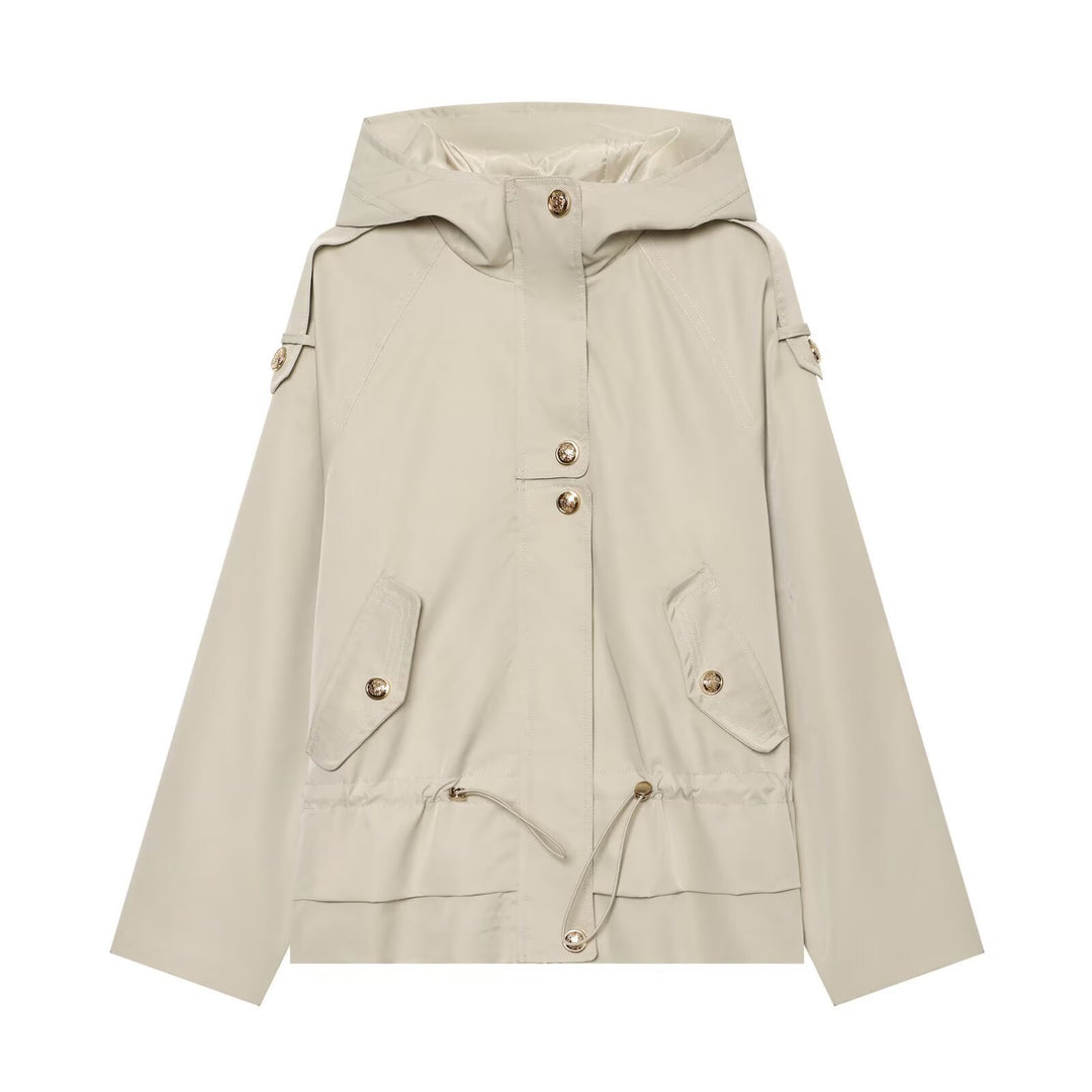 Women's short parka with hood, drawstring waist and flap pockets Amarae
