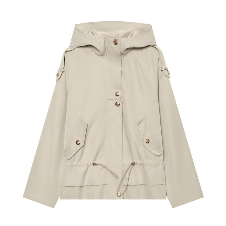 Women's short parka with hood, drawstring waist and flap pockets Amarae