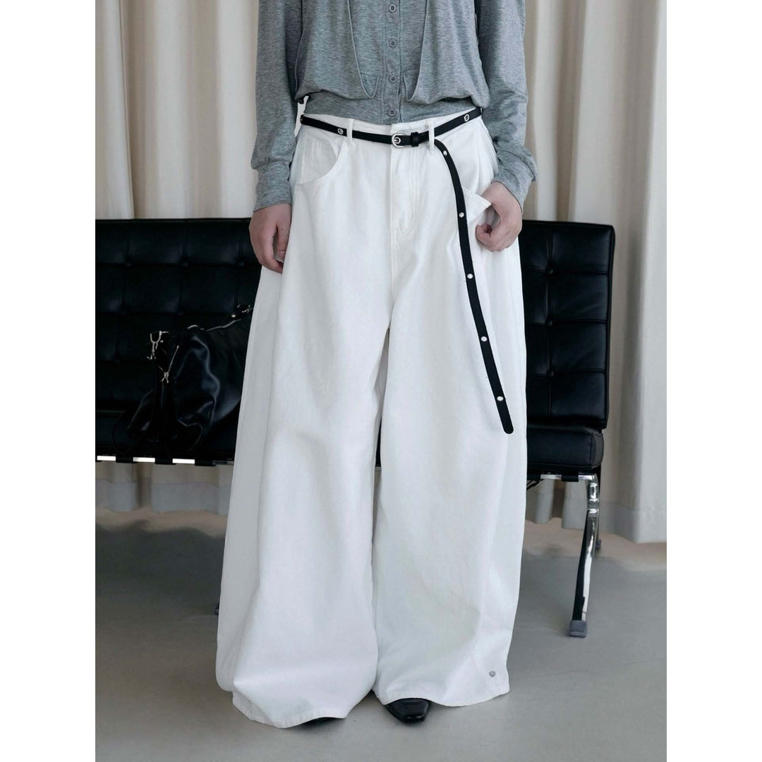 Women's baggy pants made of cotton denim with a high waist and wide leg Amarae