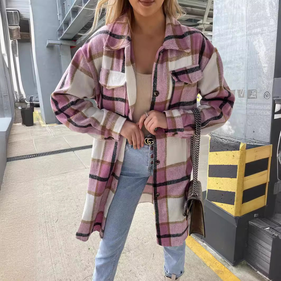 Women's flannel shirt with plaid pattern and breast pocket Amarae