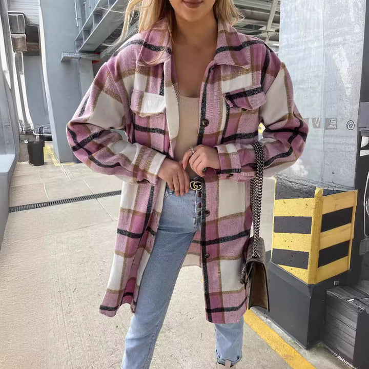 Women's flannel shirt with plaid pattern and breast pocket Amarae