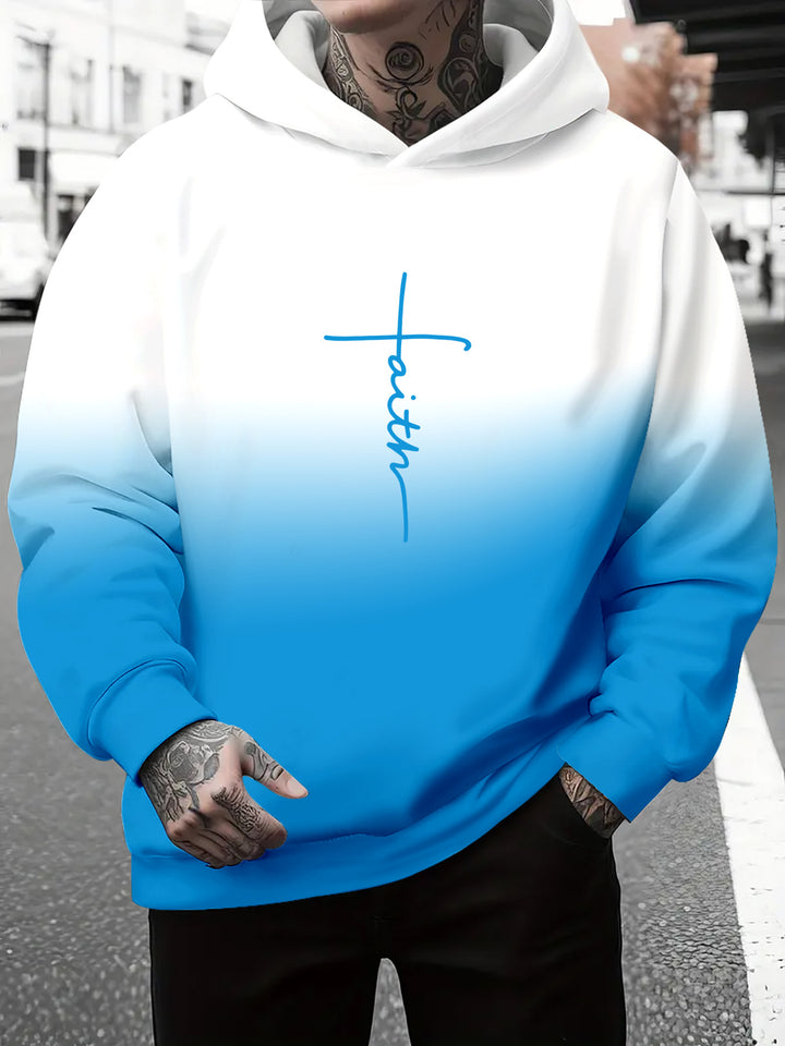 Men's hoodie with a subtle gradient of colors and an inspiring inscription Amarae