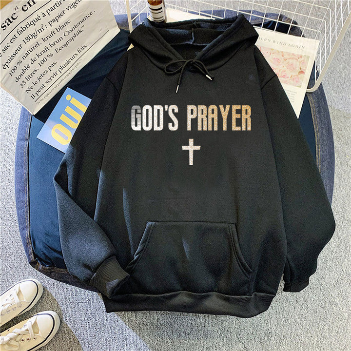 Women's hooded sweatshirt with unique lettering and cross design Chic & Stil