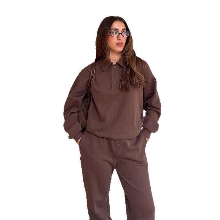 Women's Casual Polo Sweatset made of Organic Cotton Fleece with Oversized Sweater and High-Waist Jogger Amarae