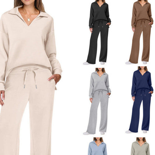 Women's Relaxing Leisure Suit with Large Collar and Comfortable Wide-Cut Pants Chic Und Stil