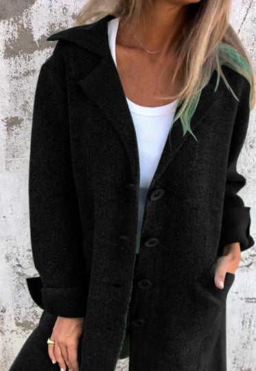 Amarae | Coat - Mid-length - Loose Fit - Wool Look - Single-breasted with Lapels