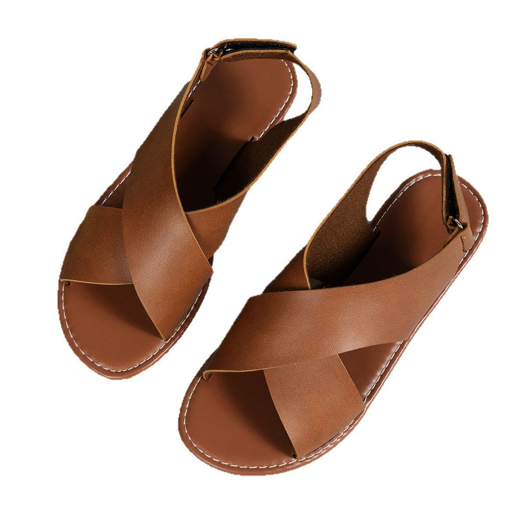 Women's strappy sandals with a modern cross design Lune London