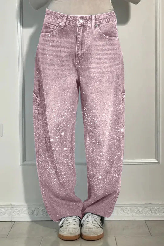 Ladies Oversized Cargo Jeans with Shimmering Detail Lune London
