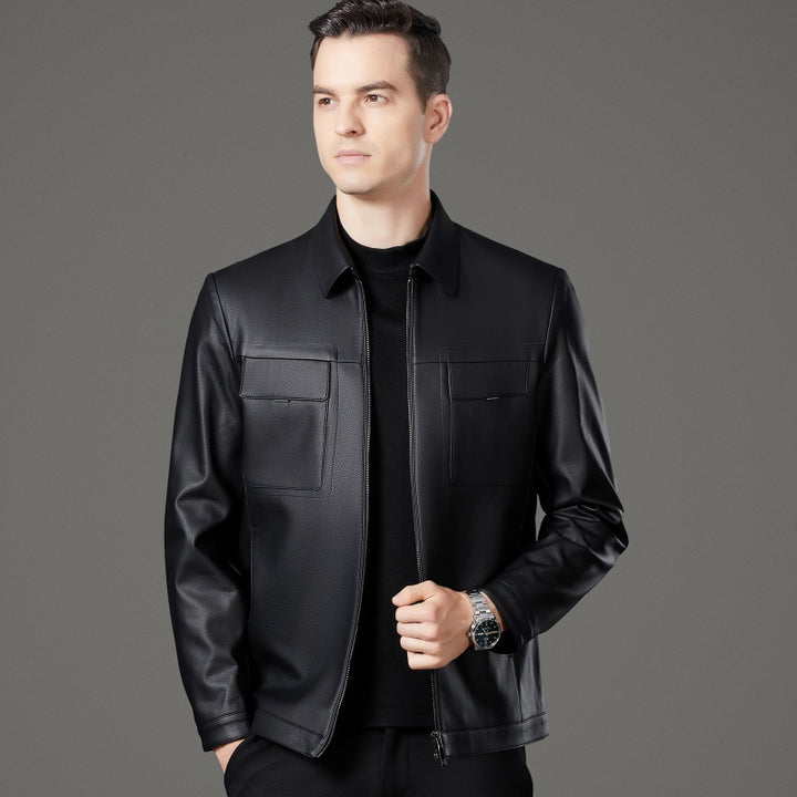 Elegant synthetic leather jacket for men with practical pockets Lune London