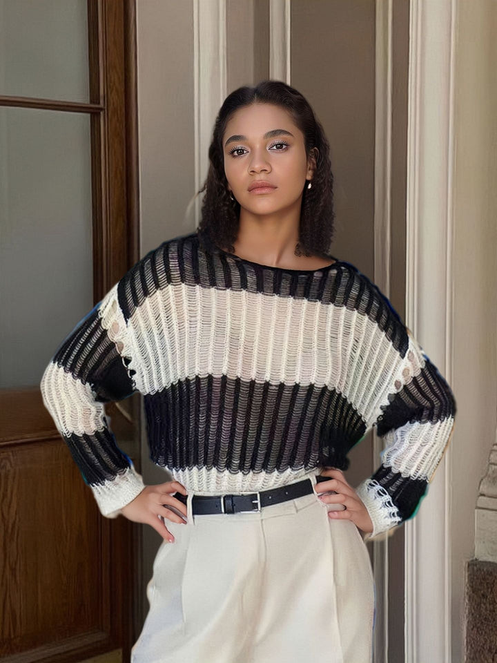 Thick knit sweater for ladies with a modern striped pattern Lune London