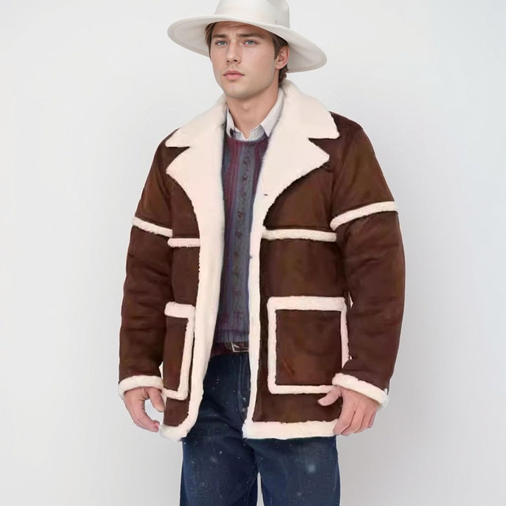 Sheepskin jacket for men with large collar and practical pockets Lune London