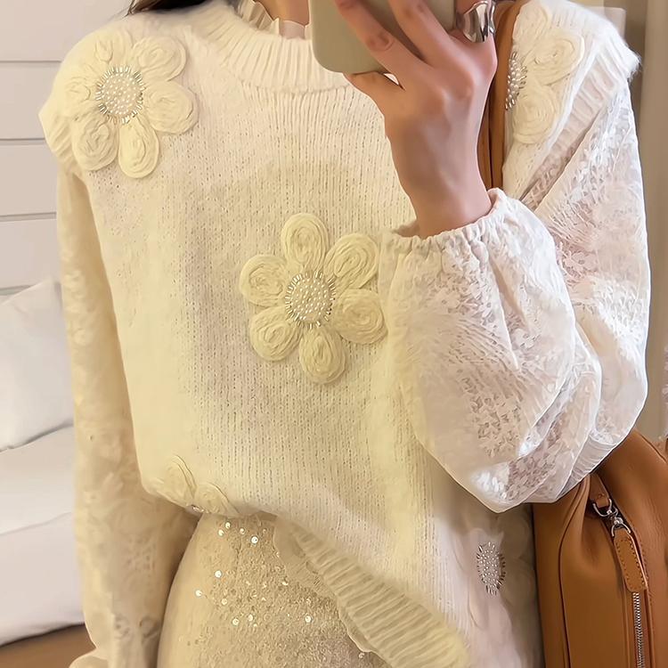 Pull en maille pour femme avec des appliqués floraux et une surface texturée Chic & Stil
