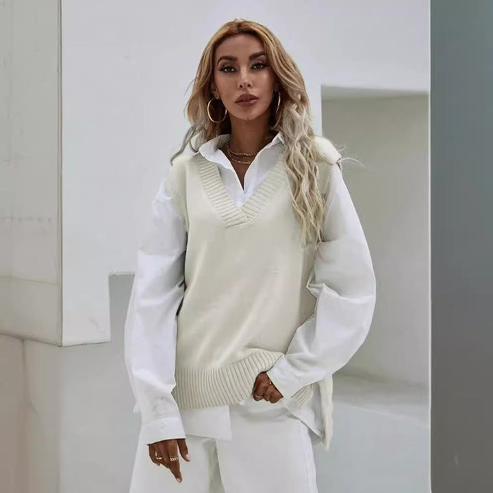 Robe en tricot pour femmes avec col en V et design décontracté Chic & Stil